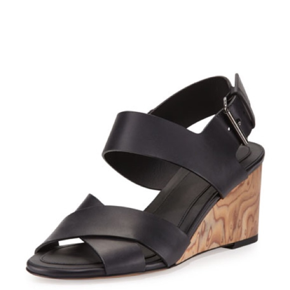Vince Gwyn Leather Slingback Wedge Sandal, Black